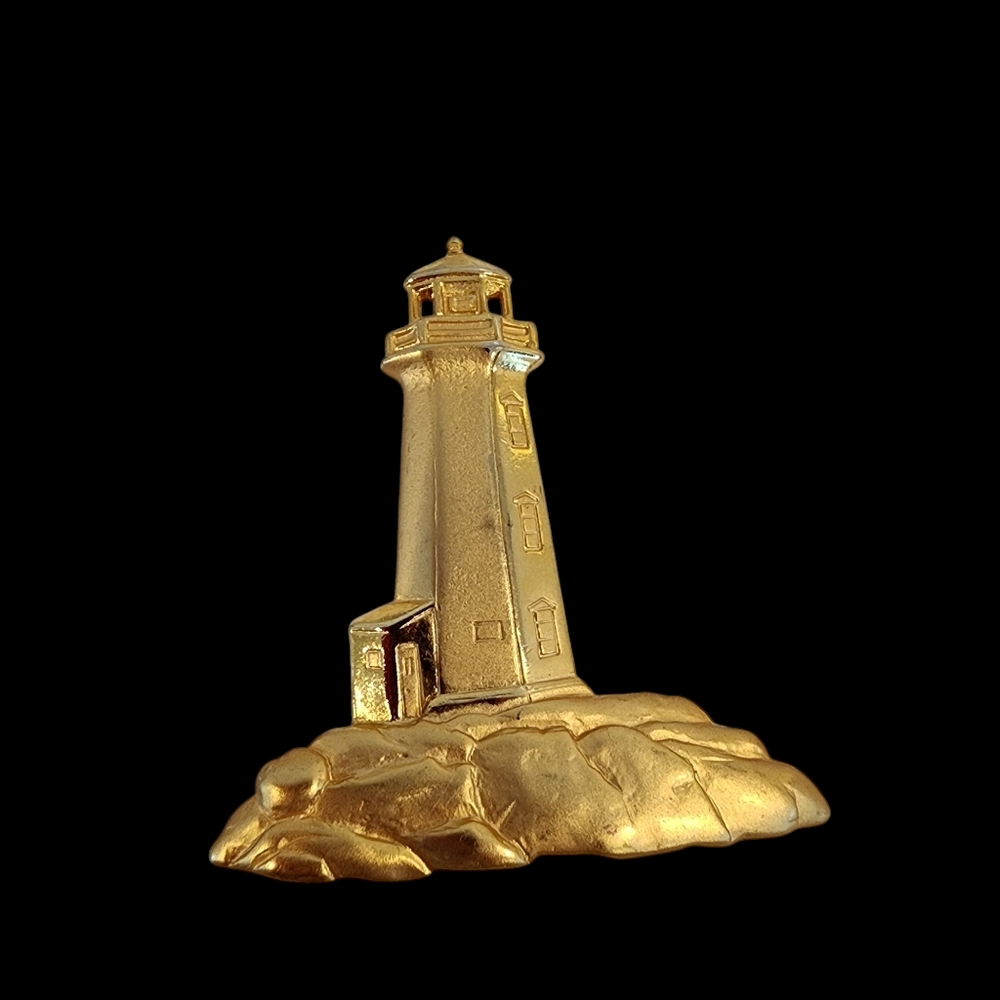 JJ vintage lighthouse brooch pin gold tone light house